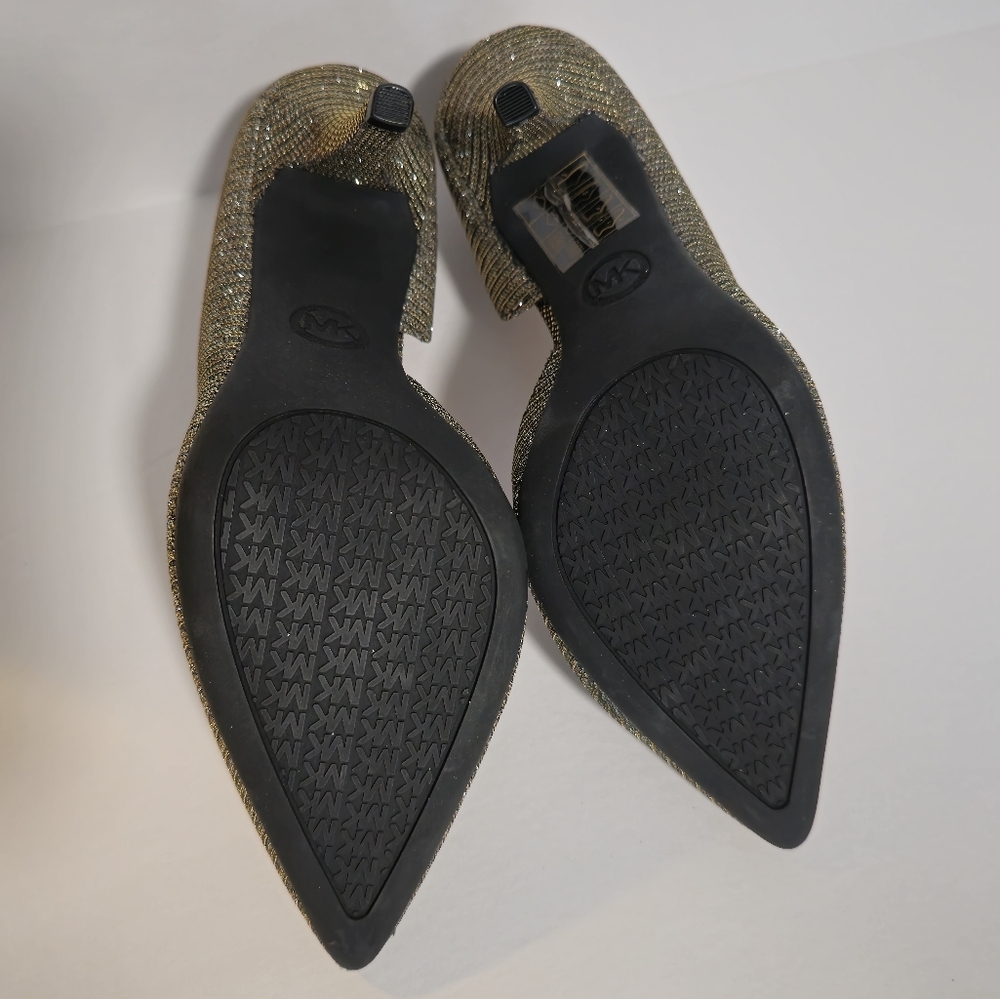 New Michael Kors Nathalie Flex High Pump Black Gold Glitter Mesh, Size 7.5M - Picture 10 of 17